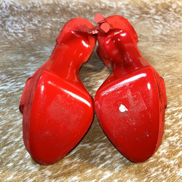 LOUBOUTIN Paris Red High Heel Stiletto Open Toe Platform Sandals GUC EU 38 1/2 - Picture 15 of 17